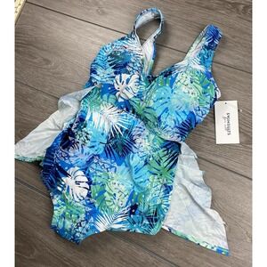 Swimsuits For All Women's Tankini Floral Pattern Swimsuit Blue Size 10 New